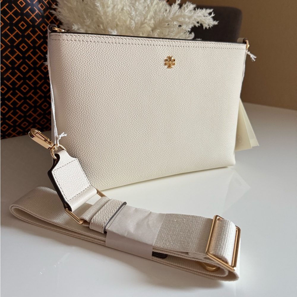 Tory Burch Cream Leather Crossbody with Gold Hardware